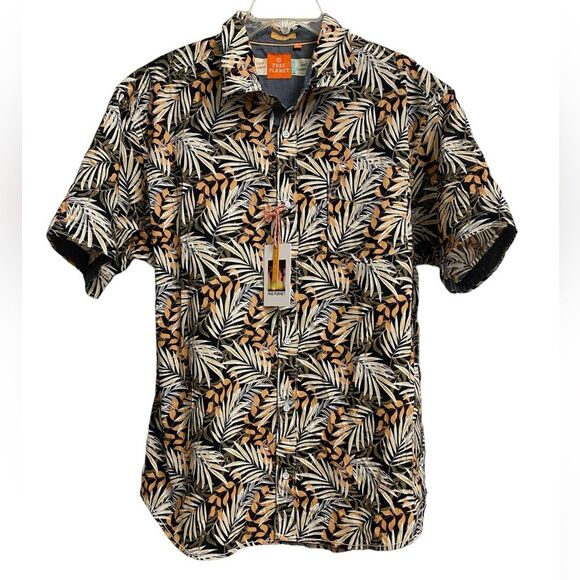 NWT Free Planet Tropical Palm Leaf Button Up Shirt Men's Size 1X Short Sleeve - Picture 1 of 12